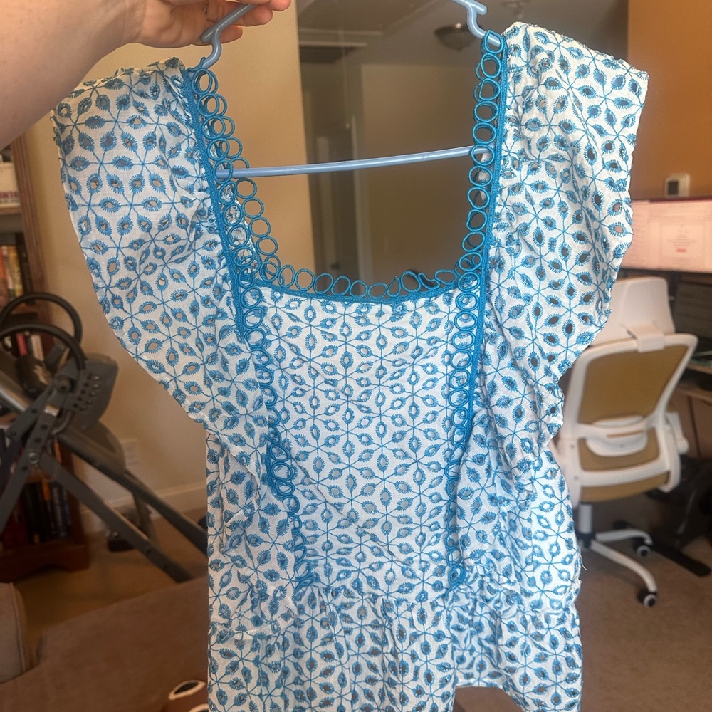 Vici Dolls Blue and White Patterned Top
